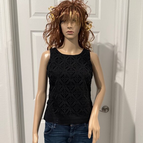 White House Black Market Sleeveless Geo Cutout Tank Top Back Zipper Sz 0 EUC - Picture 1 of 8